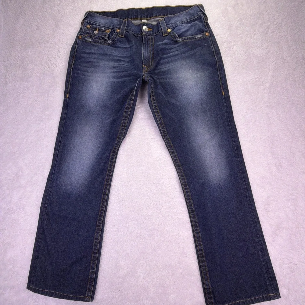 Vintage Y2K True Religion Mens Jeans 36x31 Slim Flap Coin Pocket Distressed Read